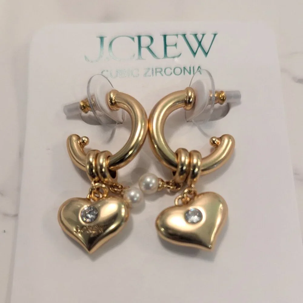 J.Crew Crystal Heart Charm Earrings